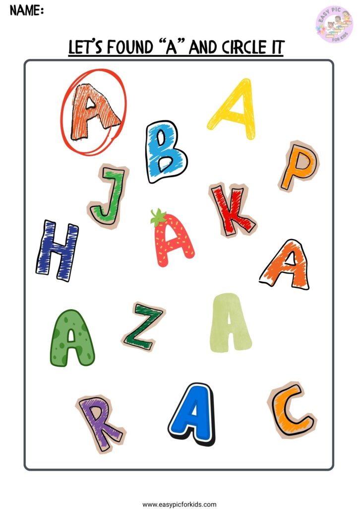 Alphabet Letter A Find and Circle Activity Worksheet for Preschool Kids