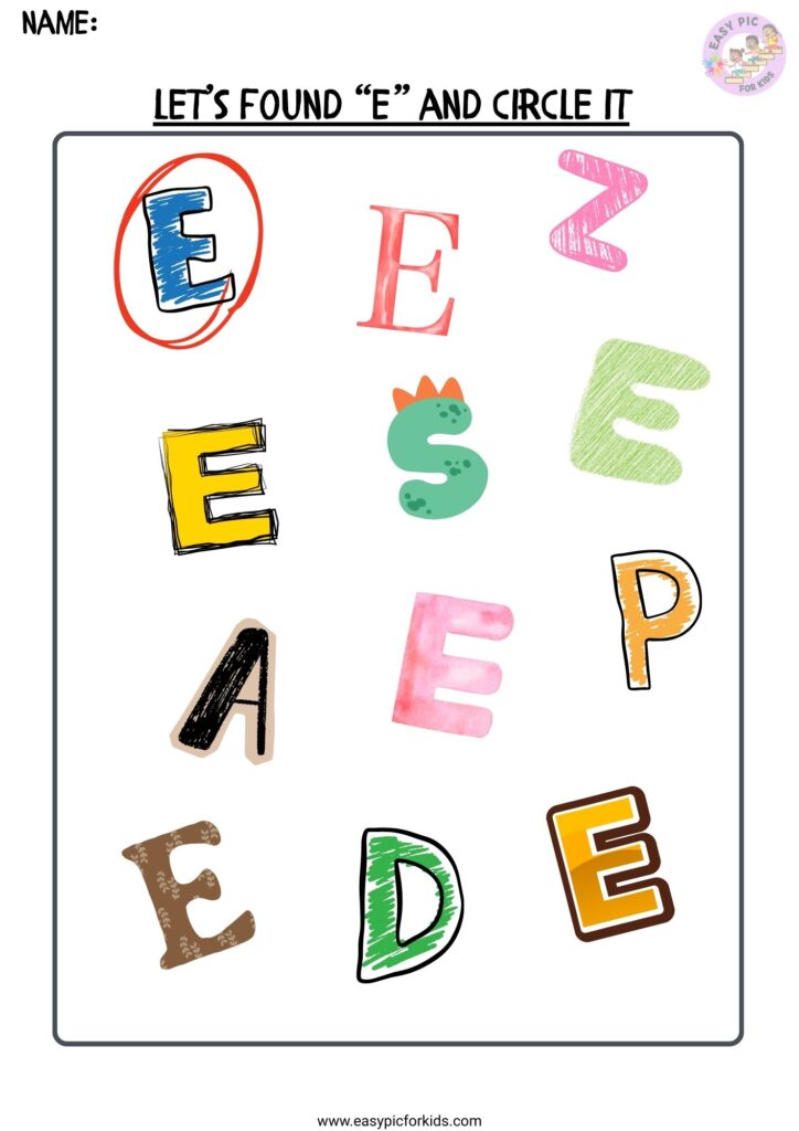 Alternatif Metin: Letter E Found and Circle Visual Search Game for Kindergarten