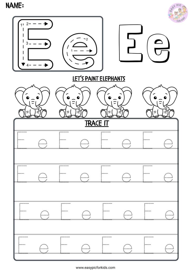Letter E Visual Recognition and Circle Activity Worksheet for Preschoolers