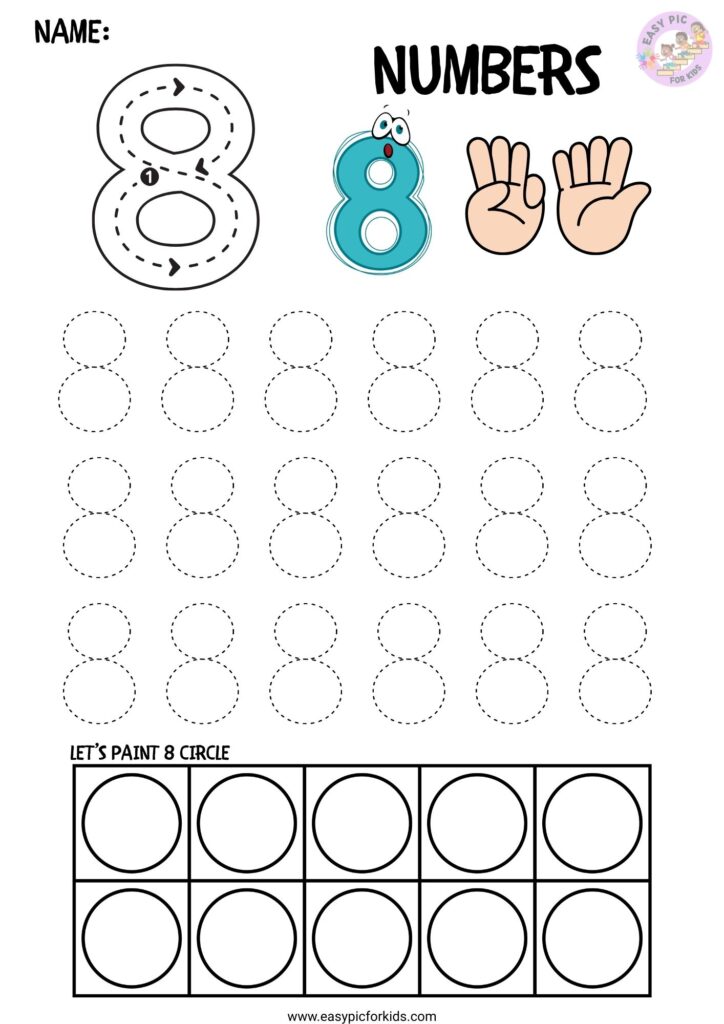 Number 8 tracing worksheet for kindergarten math line practice