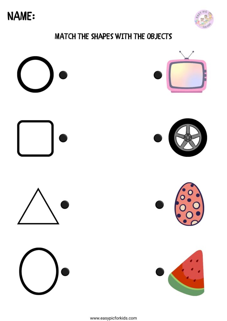 Match the shapes with the objects worksheet for preschool kids learning activities