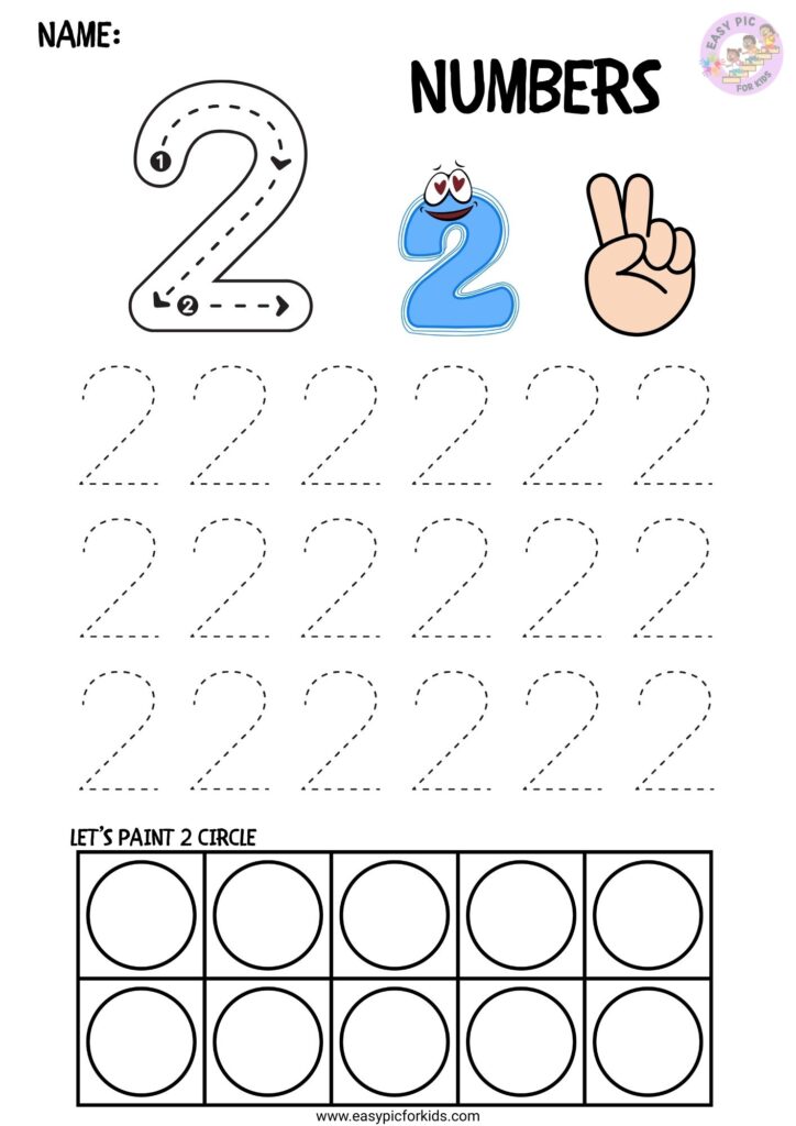 Number 2 tracing activities for preschool kids printable math worksheet