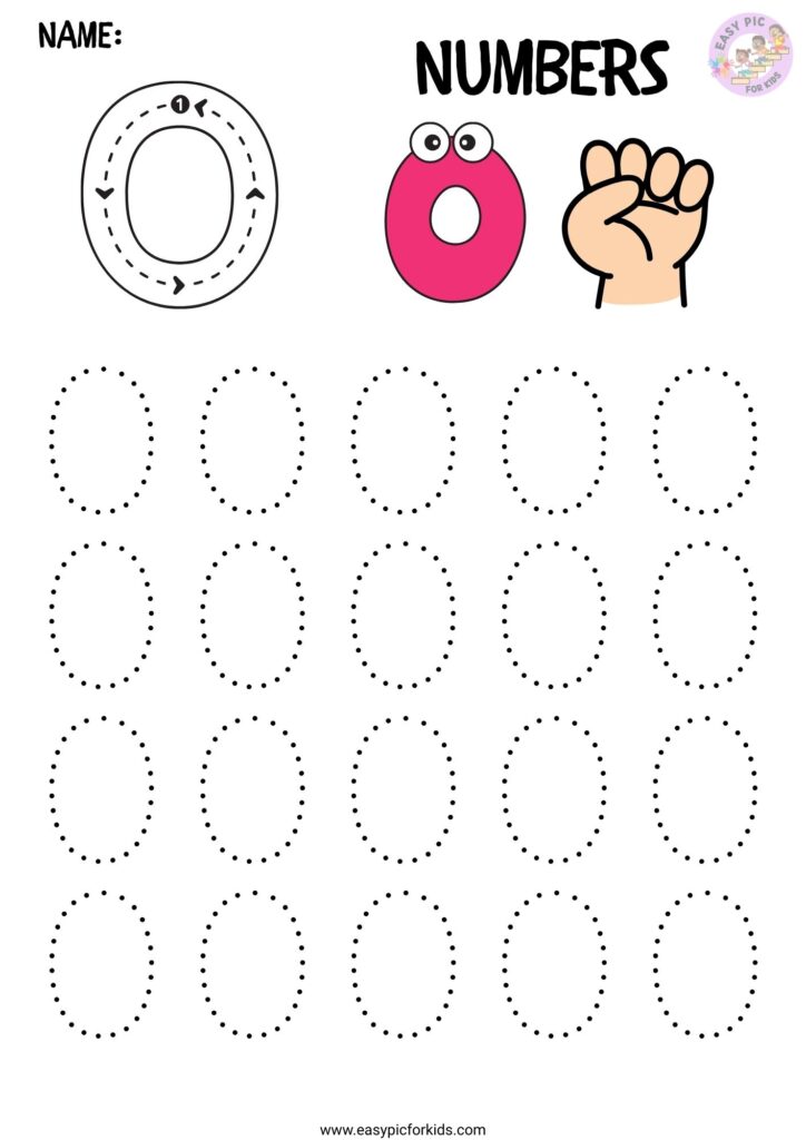 Number 0 tracing worksheet for preschool kids line practice activity